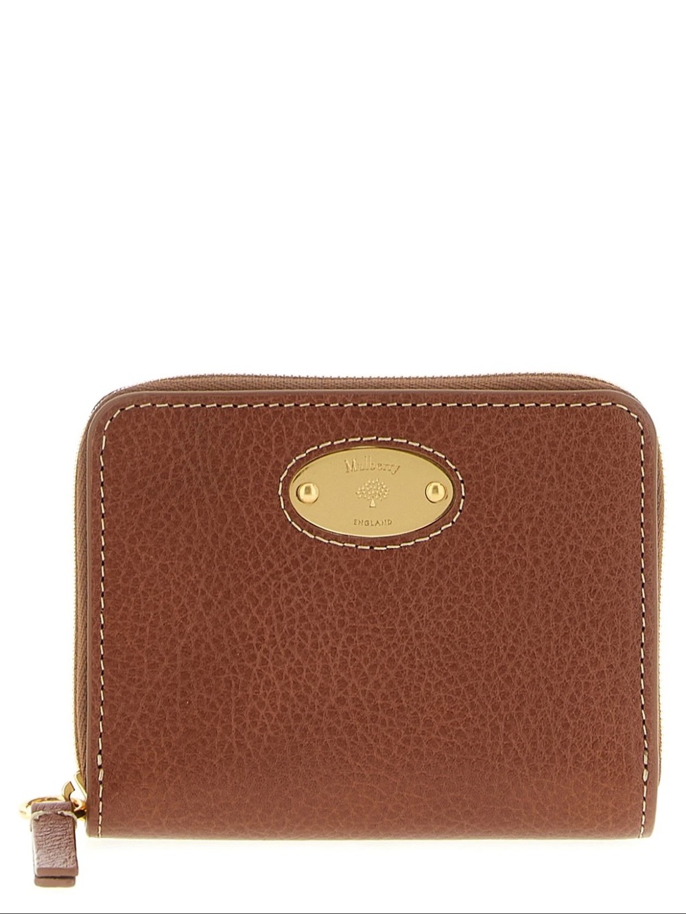 Mulberry Chestnut Pebble Leather Zip-Around Wallet with Gold Plaque